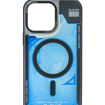 Премиальный стеклянный чехол URR Blue MagSafe на iPhone 15 Pro